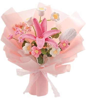 Kuntesetty Ramo de Flores Artificiales de Crochet con Lirios para decoración del hogar, Rosa, Individual