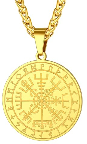 ChainsHouse Halskette für Herren Damen Halskette mit Kompass Anhänger Edelstahl Runen Anhänger Wikinger Kette Talisman Münze Kettenanhänger Halsschmuck Modeschmuck für Männer Frauen