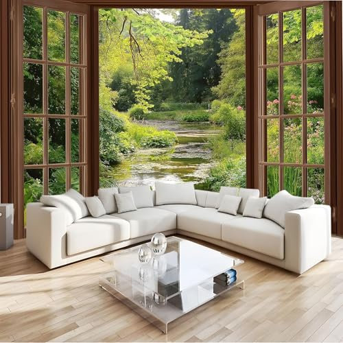 Verde Papel Tapiz Fotográfico Mural 3D Paisaje Natural Bosque Arroyo Fotomurales Pared Tejido No Tejido Murales Decoración De Paredes 350 X 256 Cm Para Salón Dormitorio