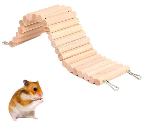 CONGGUAN Wooden Hamster Ladder Bridge Bendable Climbing Stair Hanging Swing & Habitat Toy for Hamsters Rats Mice Squirrels Small Animal Cage Accessories (30x8cm)