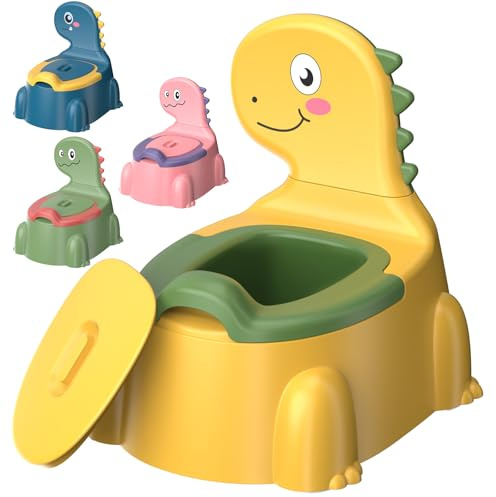 Potty Training Toddler Toilet,Baby Potty Chair for Kids Boys Girls,Dinosaur Portable Potty Toddlers Toilet Seat Potties Trainer with Lid Splash Guard Non-Slip Removable Bowl for 1-6 Year Old (Yellow)