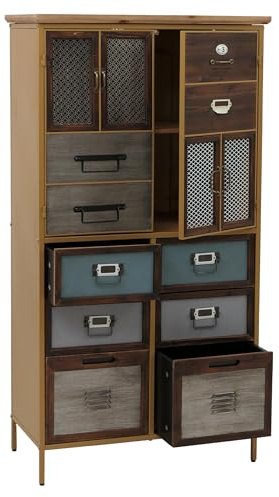 Mendler Apothekerkommode HWC-O80, Schrank Highboard Schubladen, Vintage Shabby-Look 136x73x35cm, blau Metalloptik
