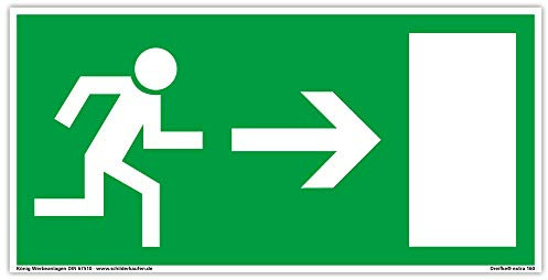 Schild Notausgang | extra langnachleuchtend | PVC selbstklebend 297x148mm | gemäß BGV 8A | DIN 67510 | Notausgangsschild Pfeil rechts | Fluchtwegschild Rettungsweg | Dreifke® extra 160