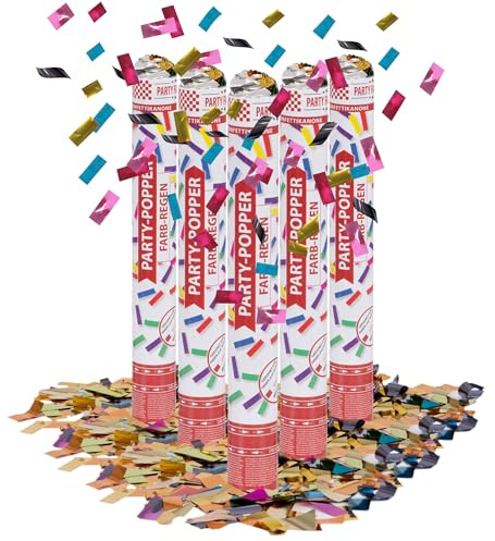 Party Factory 5 Party Popper, 40 cm, buntes Konfetti, Konfettiregen für Hochzeit, Geburtstag oder Silvester