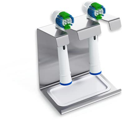 WIETRE Edelstahl Aufsteckbürsten Halter mit Auffangschale | passt für Oral-B, iO, Philips Sonicare, Waterpik, Fairywill | Zahnbürstenhalter Zahnbürstenkopf Bürstenkopf-Halterung (2er)