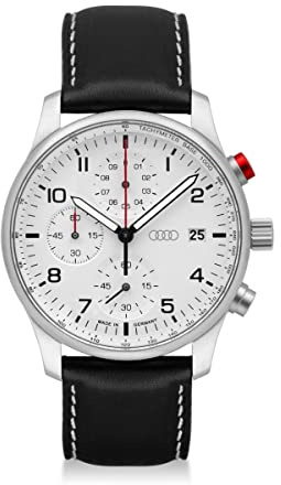 Audi collection cronógrafo Reloj de Pulsera Anillos Logo Hombre Plata/Blanco 3102200100