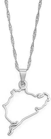Collana Da Uomo Con Mappa Della Germania Per Donna - Germania Car Styling Racing Road Nurburgring Collane Con Ciondolo Per Gioielli Da Donna 45/60 Cm Catena Coppia Romantica Collana,Grigio,45Cm