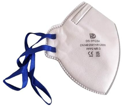 FFP2 NRD - Mascarilla (20 unidades, banda ajustable, máxima protección mediante prueba de polvo de dolomita, acolchado de espuma, embalaje individual en bolsa de polietileno, protección respiratoria