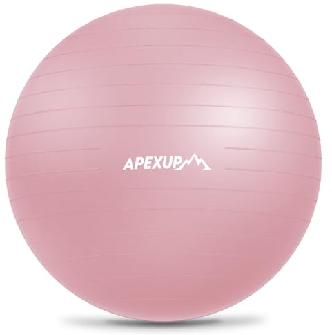 APEXUP Yoga Ball Exercise Ball Anti Slip Heavy Duty for Fitness, Balance & Core Workout, Balance Training, Pregnancy & Physical Therapy, 5 Sizes (M (19~22) 55cm, Pink)
