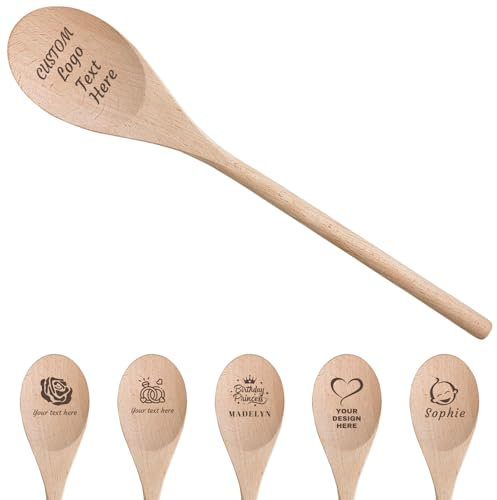 LLLGSH Cuillère en Bois Personnalisée avec Gravure, Cuisine Personnalisée avec Texte - Cadeau Anniversaire Noël Fête des Mères, Idée Cadeau Mariage