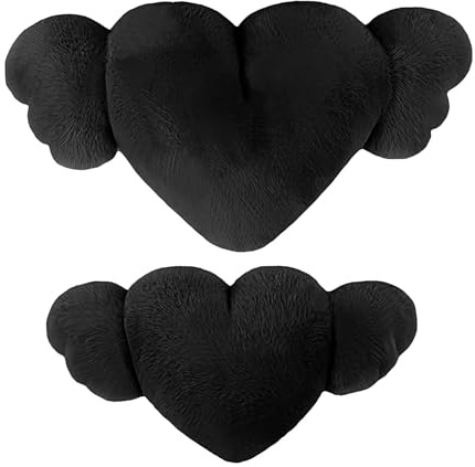 Coussin en forme de cœur en peluche pour voiture, appuie-tête de voiture en forme de cœur | 2 oreillers en forme de cœur avec ailes - Adorable coussin en peluche pour les voyages en voiture