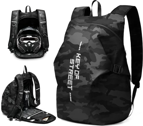 WEPLAN Mochila Moto Hombre Mujer Mochila para Casco de Moto Mochilas de Motocicleta Bolsa Porta-Cascos Motorista Mochila Motocross Bolsa Mochila para Casco de Moto Correa Transporte Casco,Negro L