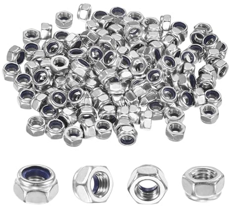 M METERXITY 100-Pack Nylon Insert Hex Lock Nuts, M5 x 0.8mm Thread 304 Stainless Steel Self-Locking Locknuts Hexagon Nut Metric Nuts for Machinery/Home Repair/Industrial Fasteners