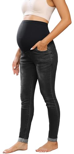 Maacie Pantaloni Premaman Jeans Lunghi Elastici per Gravidanza Jeans Comodi Primavera Estate, Colore: nero antracite., L