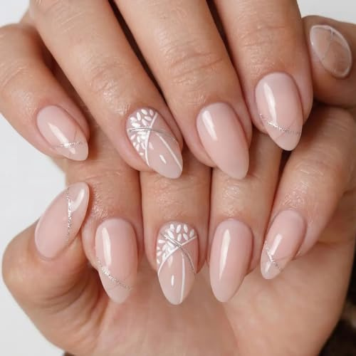 Press on Nails Medium Almond – Set di Unghie Finte Francese (French Tip), qualità salone – 24 pezzi in 12 misure con colla per cuticole (Rosa)