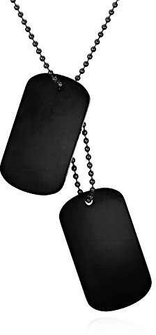JewelryWe Schmuck Herren Dog Tag Halskette, Edelstahl 2 Hochglanz Poliert Erkennungsmarken Dog Tags Anhänger mit 60cm Kette, Schwarz