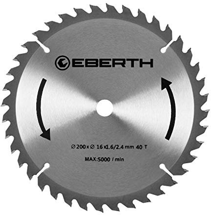 EBERTH Disco de corte de madera de acero con hoja de sierra circular (200 mm diámetro, 16 mm perforación, 1,6 mm grosor de hoja, 2,4 mm anchura de corte, 40 dientes)