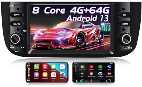 AneQu Auto Radio per Fiat Punto evo 2010-2016, Per Fiat linea 2012-2015 con Android 13, 8-Core 4 GB RAM 64 GB ROM Single Din Navigatore GPS per Carplay integrato Android Auto