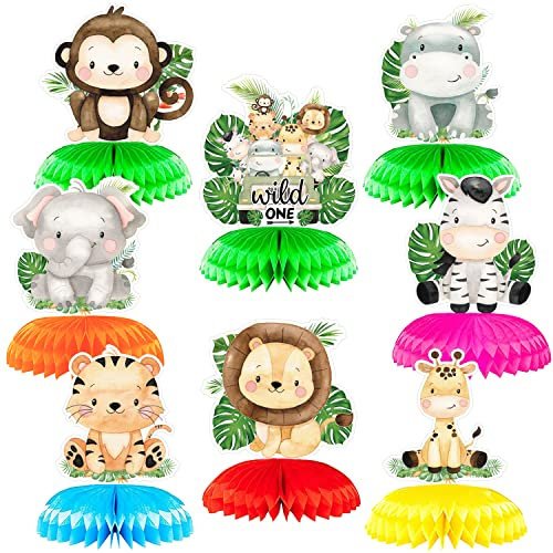 8 Stück Baby-Dschungel-Tiere, Wabenaufsätze, Dschungel-Mottoparty, Waben-Tafelaufsätze für Kindergeburtstag, wilde Partyzubehör, Babyparty-Dekorationen (grün)