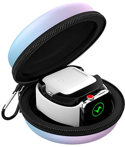 MoKo Travel Case Compatible with Apple Watch Series 11/10/9/8/7/6/5/4/3/2/1/SE3/SE2/SE, Portable Protective Storage Bag Fit iWatch Stand and Airpods 2 & 1 Charging Case Station Dock,GradientBluePurple