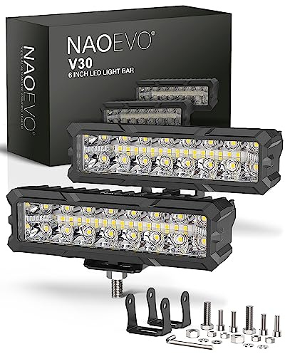 NAOEVO 6 Inch LED Light Bar, 50W 4000LM LED Fog Lights, Spot & Flood Combo for Trucks, Cars, Boat, ATV, UTV, 2 Pcs (White)