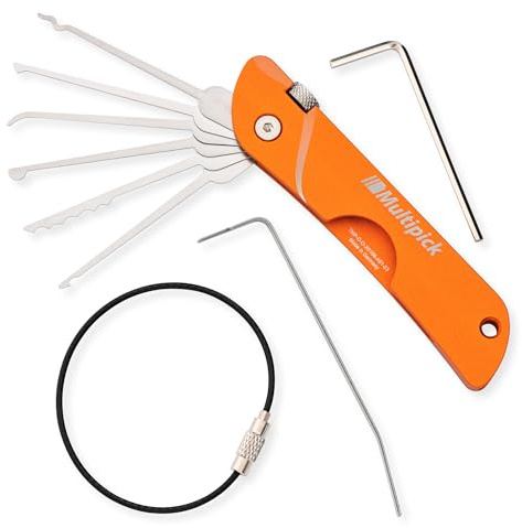 Multipick Navaja de Bolsillo [7 Herramientas | Naranja] - Ganzúa Suiza - Ganzuas - Lockpicking Set - Juego Ilaves Bumping - Ganzua de Arrastre - Ilaves Maestras para Abrir Cerraduras