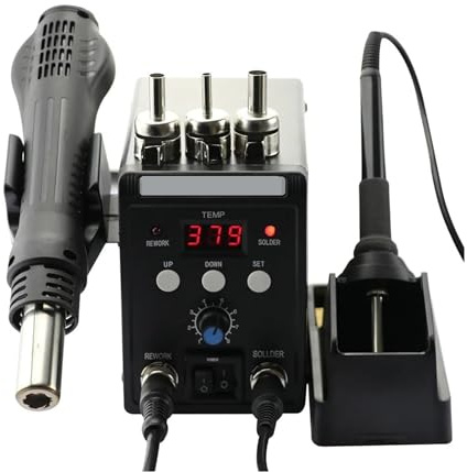 Kit Stazione Di Saldatura Digitale, Stazione di saldatura Display digitale Rilavorazione Pistola ad aria calda 2 in 1 Saldatore elettrico Saldatura dissaldante Strumenti di riparazione Aiutare Le Mani