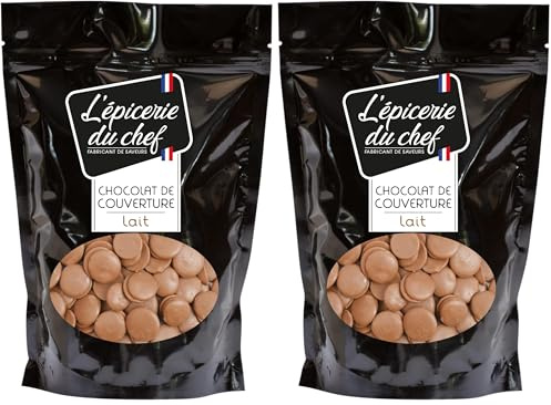 Epicerie du Chef Palets de Chocolat au Lait 500g - Chocolat de Couverture pour Desserts, Pâtisseries, Gâteaux, Glaçages - Ingrédient 35% cacao minimum - EDC8633 (Lot de 2)
