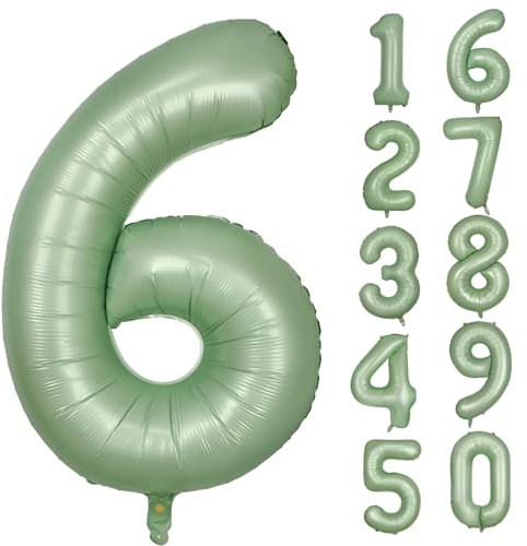 Grün Luftballon 6 Olivgrün Nummer 6 Folienballon Salbeigrün 6 Ballons 40 Zoll Mylar Helium Ballon für Geburtstag Party Dekorationen Mädchen Jungen Baby Dusche Hochzeit Jahrestag Deko (Nummer 6)