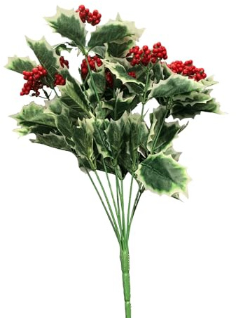 FloristryWarehouse Stechpalmenstrauch aus Kunstseide mit roten Beeren, 9 Stiele, 41 cm hoch