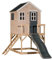 Wendi Toys M22G Outdoor Spielhaus Kinder Holz mit Plattform und Kunststoffrutsche, 3 Fenstern, 290x200x242 cm,Grau – Gartenspielhaus, Kinderspielhaus Holz für Garten, wetterfestes Outdoor-Spiel