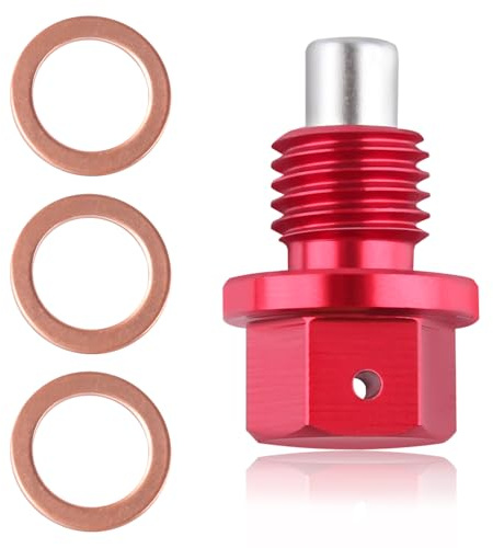 LEONTOOL Écrou de vidange d'huile magnétique en aluminium M12 x 1,5 avec rondelle de serrage en cuivre rouge, outil de remplacement pour purge de carter d'huile étanche, accessoires de voiture pour la