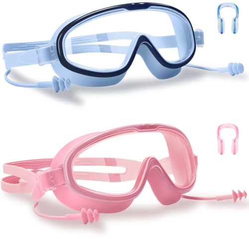 LYBHDAFA 2 Pack Swim Goggles for Kids 3-15 Years Old, HD Large Frame Anti-Fog Pool Swimming Goggles for Children Toddler