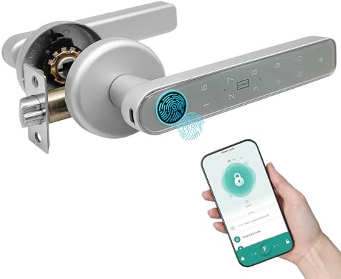 LED ATOMANT Pack 2x Cerradura Inteligente para Puertas con Huella Digital, Codigo, Control con Movil, Tarjeta y Llave, Cerradura Electronica 5 en 1, Seguridad Biometrica, Hogar, Oficina u Hotel