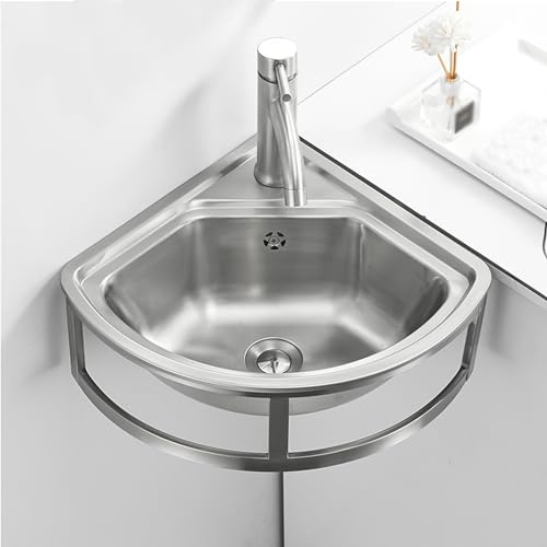 Évier d'angle mural en acier inoxydable avec robinet – Lavabo moderne pour salle de bain ou bar