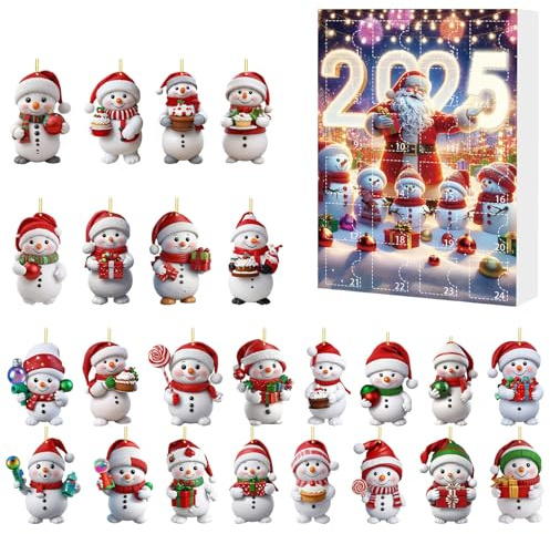 Calendrier de l'Avent de Noël avec Compte à Rebours de 24 Jours, Décorations de Sapin de Noël avec Chapeaux de Père Noël et Bonhomme de Neige, Mini Sapin de Noël avec Pendentif, Idéal pour