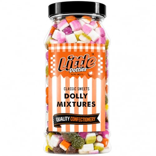 Dolly Mixtures Retro Sweet Gift Jar 605g | Little Dotties | Classic Pick & Mix Fondant Sweets | Birthday & Sharing Treat