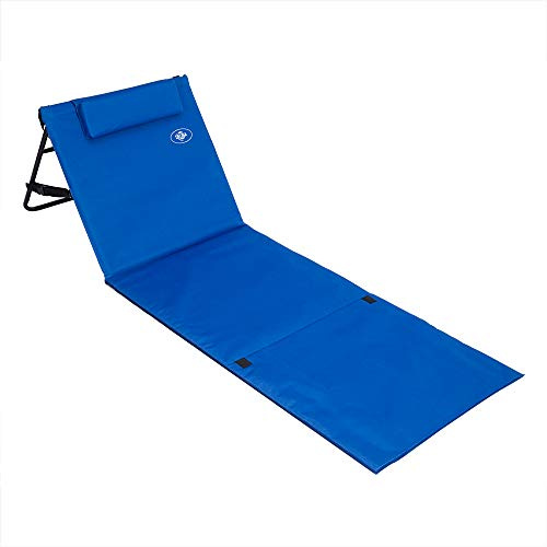 Detex Esterilla de Playa Plegable Azul 158x56cm Respaldo Ajustable Correa de Transporte y Bolsillo Incl.