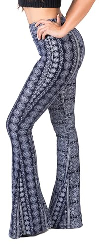 SATINA Womens High Waisted Flare Wide Leg Leggings, Printed and Solid, Reg and Plus, 03 Chakra Blue, XX-Large