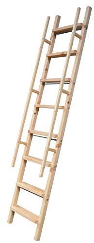 DIYHD 96 Glab Handle Knotty Pine Wood Ladder Sliding Library Roller Ladder,Fit Round Tube Stainless Steel Library Sliding Hardware