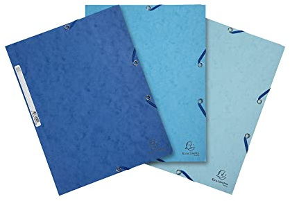 Exacompta 55572E Exacompta 3 Schnellhefter mit Gummizug, 3 Klappen, 400 g/m², A4, Ozeanblau, 3 Klappen, glänzend