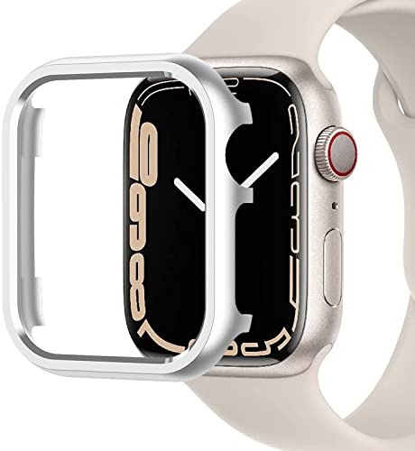 Miimall Schutzhülle Kompatibel mit Apple Watch Series 7 41mm 45mm Hülle, Aluminiumgehäus Rahmen Metall Stoßstange Cover Kratzfester Stoßfest Schutz Case für Apple Watch Watch Series 7 41mm Silber