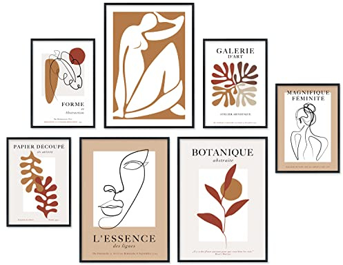 Hyggelig Home Premium Poster Set - 7 hochwertige Poster im Kunstdruck bunt Bauhaus aesthetic - für Wohnzimmer Schlafzimmer Esszimmer Flur - Set Matisse Art - Ohne Rahmen