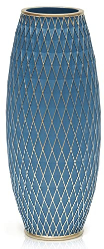 Suanti Decorative Flower Vase Handmade Navy Blue&Gold Diamond Pattern Flower Holder Display Flowers/Branches for Living Room/Bedroom/Kitchen/Office/Garden Floor Decor,Table Centerpiece Vase 28.5cmTall