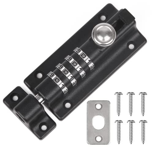 Weielt Digit Combination Locking Bolt, 4 Digit Sliding Lockable 120mm Stainless Steel Silded Garden Gate Latch for Wooden Gates, Gate Door Bolt Lock with Anti-Tamper Screws (Black)
