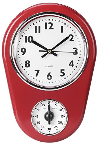 Küchenuhr, Retro Kitchen Time Wanduhr Hängeuhr Home Kitchen Timer Raumdekoration Rot Küchenuhr Funkuhr Wanduhr, 60-Minuten-Timer Für Kitchen Home Living Room