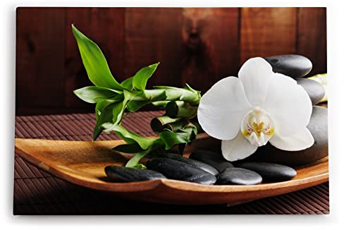 Paul Sinus Wandbild 120x80cm Feng Shui Orchidee weiße Blüte schwarze Steine Harmonie