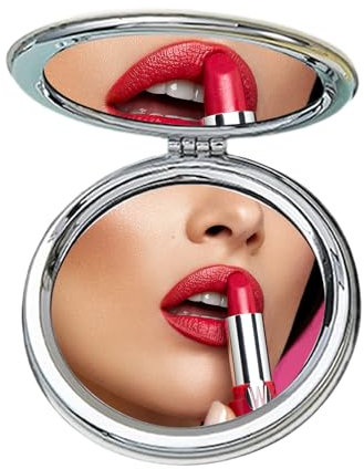 Tragbarer Taschenspiegel Mini, 8cm Zweiseitiger Schminkspiegel, Zweiseitiger Schminkspiegel, Kleine Kosmetikspiegel, Handspiegel Reisespiegel Vergrößerung Makeup Spiegel für Damen, Rund (Weiß)