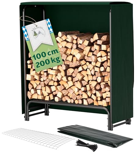 TTL Commerce Garden Estantería para leña S 100 x 36 x 116 cm negro con cubierta, para interior y exterior, hasta 200 kg, lona de protección resistente a la intemperie, marco tubular de metal de acero