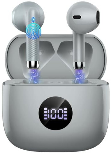 Wireless Earbuds, Bluetooth 5.4 Headphones in Ear with 4 ENC Noise Cancelling Mic, Bluetooth Earbuds 40H Playtime, Wireless Earphones with HiFi Stereo Deep Bass, IP7 Waterproof USB-C Fast Charge, Grey